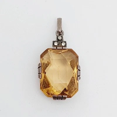 Antiker Silber  Silberanhänger Anhänger Gelber Stein Filigranschmuck Jugendstil  - Bild 1 von 4