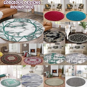 Shaggy Round Rug Traditional Guestroom Circular Mat Nonslip Hallway Circle Rugs - Picture 1 of 124