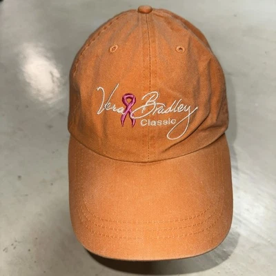 VERA BRADLEY FOUNDATION CLASSIC hat Orange adjustable cotton cap Leather Back - Image 1 of 4