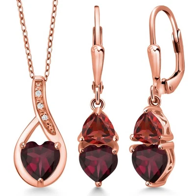 Набор серебряных подвесных серег с родолитом гранатом и гранатом покрытие розовое золото 18 карат - Изображение 1 из 4