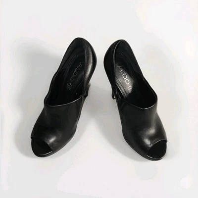 Tacones de cuero Aldo negros con puntera abierta Foto 1 de 4