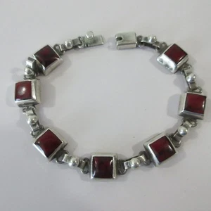 Pulsera de Plata México Piedras de Jaspe 925 Sólidas De Colección Hecha a Mano 7 1/2" - Imagen 1 de 8