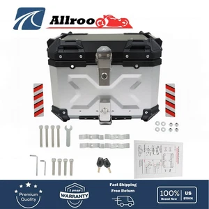 Waterproof Tail Box Top Case Scooter Trunk Storage 45L Silver Motorcycle Luggage - Picture 1 of 19
