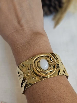 Brazalete ancho relleno de oro de 14k para mujer joyería de moda de alta calidad Foto 1 de 4