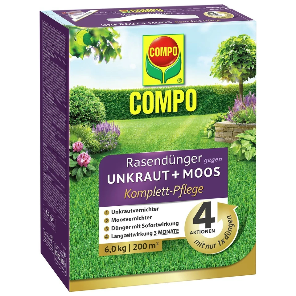 COMPO Rasendünger gegen Unkraut + Moos Komplettpflege für 200 m² - 6 kg - Bild 1 von 1