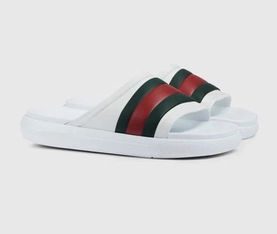 Sandalias GUCCI para hombre Ace Web grandes blancas de goma 780286 13 G, US 13,5 $450* Foto 1 de 4