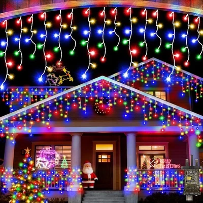 Christmas Lights 400LED 12M Icicle Waterfall Outdoor Xmas Home Fairy Lights UK
