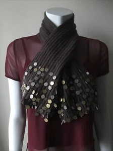 Vintage 90’s Boho Artist Vibe Brown Soft Scarf With Metal Embellishment - Picture 1 of 12