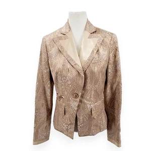Allen B Schwartz Brown Gold Single Breasted Embroidered Paisley Blazer Size 4 - Picture 1 of 13