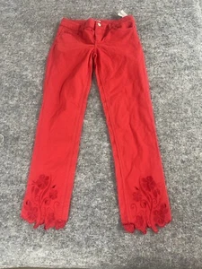 Liu Jo Milano Jeans Womens 28 Floral Embroidered Red W28 Stretch Pants N31 - Picture 1 of 10