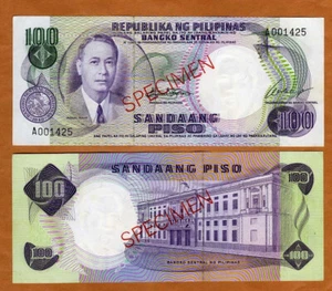 Specimen, Philippines, 100 Piso (ND) 1969, P-147a, A-Prefix Regular S/Ns aUNC - Picture 1 of 1