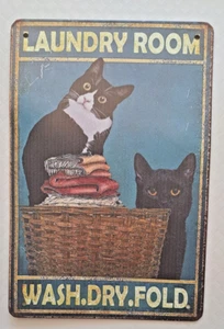 Crazy Cat Laundry Room Sign Wash Dry Fold Tin Metal Sign, NEW - Picture 1 of 3