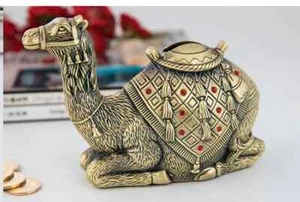 Bejeweled Camel Coin Bank Bronze Kids Curio Collectable Mini-Statue - Picture 1 of 5