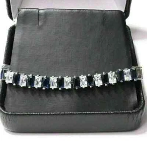 14Ct Emerald Cut Lab Created Sapphire Diamond Bracelet 7' 14K Wh Gold Plated 7" - Picture 1 of 3