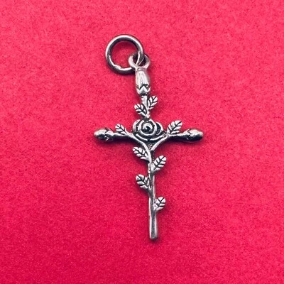 Rose Cross Pendant Religious Charm Brand New Sterling Silver 925 - Image 1 of 4