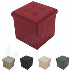 Pouf Contenitore Pouff  Poggiapiedi ecopelle con BOTTONI Sgabello 38X38X38 cm - Imagen 1 de 10