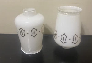 2 Vintage White Glass Lamp Shade Gold Tone Accents Atomic MCM - Picture 1 of 4