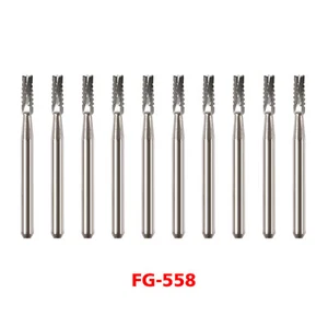 10 Dental Round Carbide Steel Drills Burs FG-558 Bur for High Speed Handpiece - Picture 1 of 7