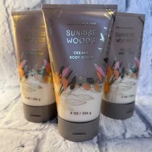 3 BATH & BODY WORKS SUNRISE WOODS CREAMY BODY SCRUB 8 OZ EACH BOTTLE NEW CREAM - Picture 1 of 6