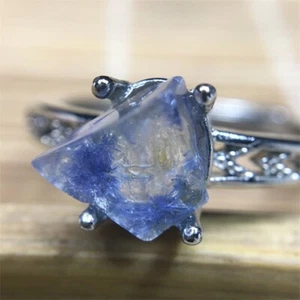 100%Natural Blue Rare Dumortierite Quartz Rutilated Adjustable Ring - Picture 1 of 4
