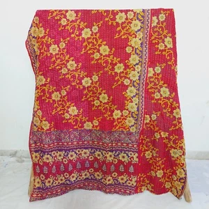 Vintage Kantha Red Quilt Throw Handmade Bedspread Cotton Blanket Ralli Gudari - Picture 1 of 2