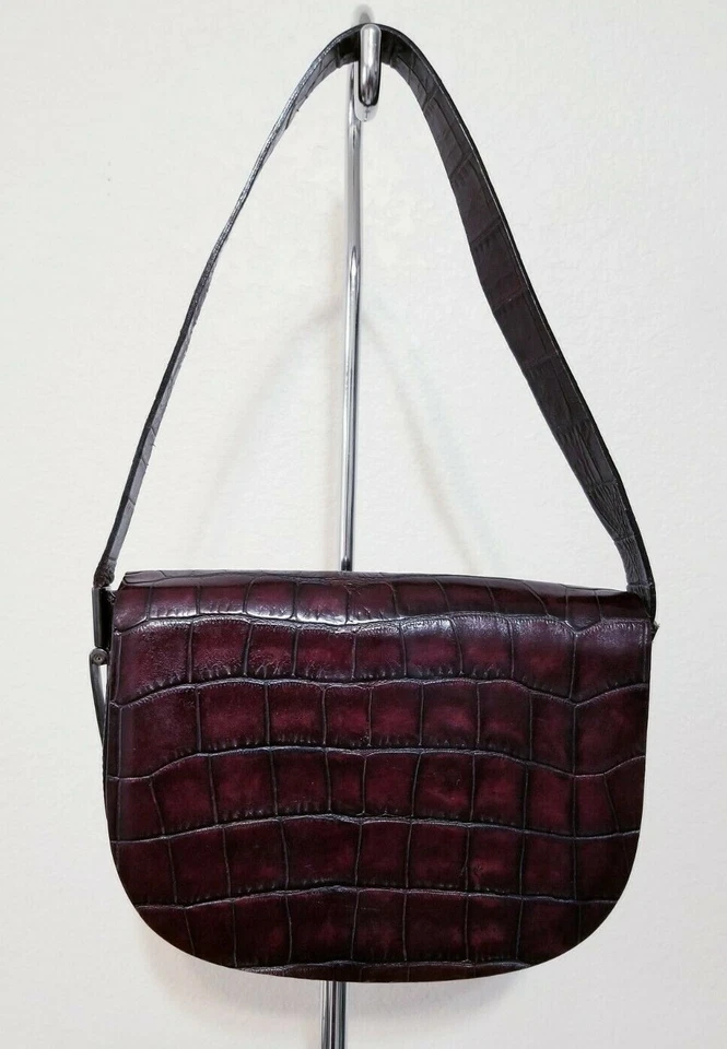 BOLSO DE HOMBRO PEQUEÑO FRANCESCO BIASIA VINTAGE MARRÓN COCODRILO EN RELIEVE CUERO GENUINO Foto 1 de 4