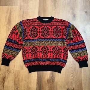Obermeyer Ski Sweater Mens VTG 80s 90s Knit Snowflake All Over Print Apres Small - Picture 1 of 11
