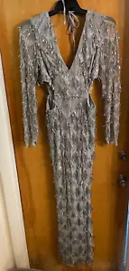 NWT Giffniseti Women's Cut Out Tie Backless Sequins Maxi Evening Gown XL - Picture 1 of 7