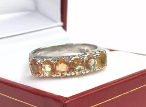 Solid .925 Silver Band Ring, Natural Orange Sapphire . Sz 8.5. 4.25Grams - Picture 1 of 3