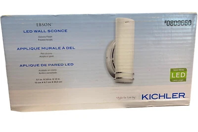 Kichler, "Ebson" Chrome LED Transitional Vanity Light | Acrylic Frosted Shade - Image 1 of 4