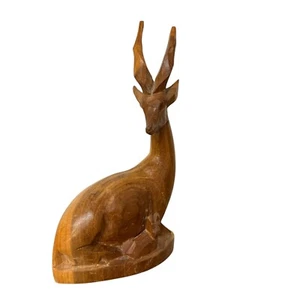 Antelope Gazelle Mid Century Hand Carved Teak Wooden Figurines Pair Vintage 6" - Foto 1 di 7