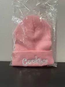 Cookies Embroidery Beanie NEW Pink & White Unisex Rolled Edge Knitted Hat - Picture 1 of 2