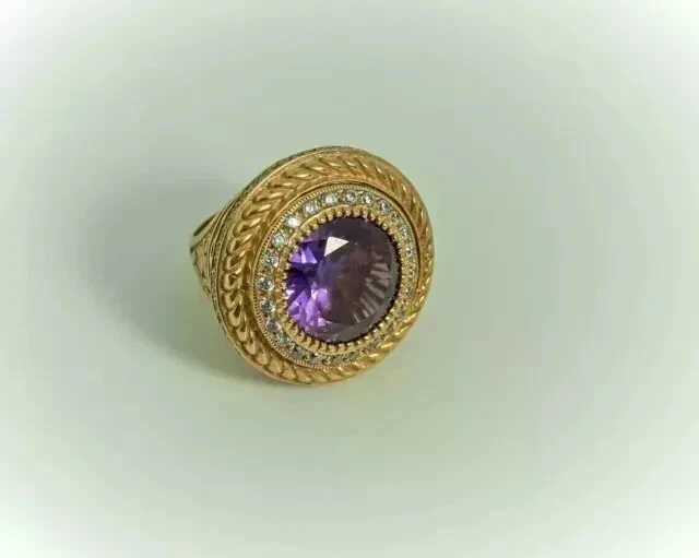 2CT Round Cut Lab Created Amethyst Women's Weddings Ring 14K Yellow Gold Plated - Image 1 of 4