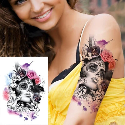 MARKENLOS Tatuaggio temporaneo donna lotto fiori Muertos colore sexy rose color lady girl rose