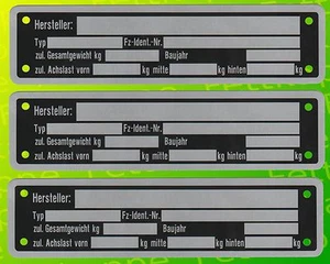 3x Blanko Typenschild Anhängertypenschild Neutral Anhänger Anhängerschild Typ 4 - Bild 1 von 1