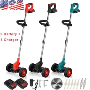 Electric Weed Lawn Edger Eater Cordless Grass String Trimmer Cutter with Wheel - Picture 1 of 21