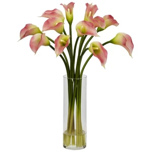 NEW LARGE PINK SILK CALLA LILY ARTIFICIAL FAKE FLOWER ARRANGEMENT - Picture 1 of 1