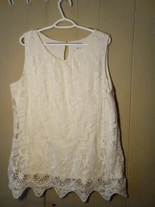 Camicetta Cato donna 22 24 senza maniche pizzo foderato all'uncinetto femminile bianco sporco - Foto 1 di 16