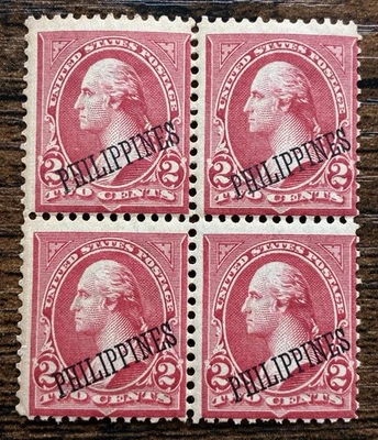 Filipinas Sc 214, 2 centavos Washington sobreimpressão, bloco de quatro, sem marca de charneira, og - Imagem 1 de 3