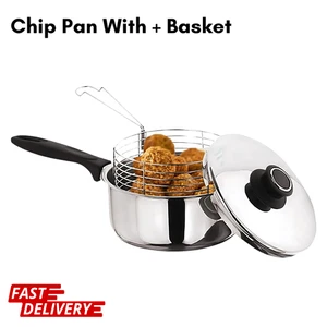 Stainless Steel Chip Pan Deep Fat Fryer Induction Pot 3pcs with Lid+basket 20cm - Picture 1 of 8