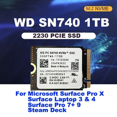 WD SN740 M.2 2230 SSD 1TB NVMe PCIe4.0 For Microsoft Surface Pro X 9 Steam Deck - Image 1 of 4