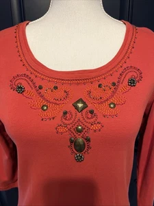 Top con perline Cold water Creek taglia small, colore arancione morbido, tessuto cotone morbido - Foto 1 di 11