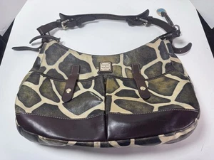 Dooney&Bourke 1975 Hobo Hand Bag Leather Giraffe Print Zippers&Snaps W/Strap - Picture 1 of 11