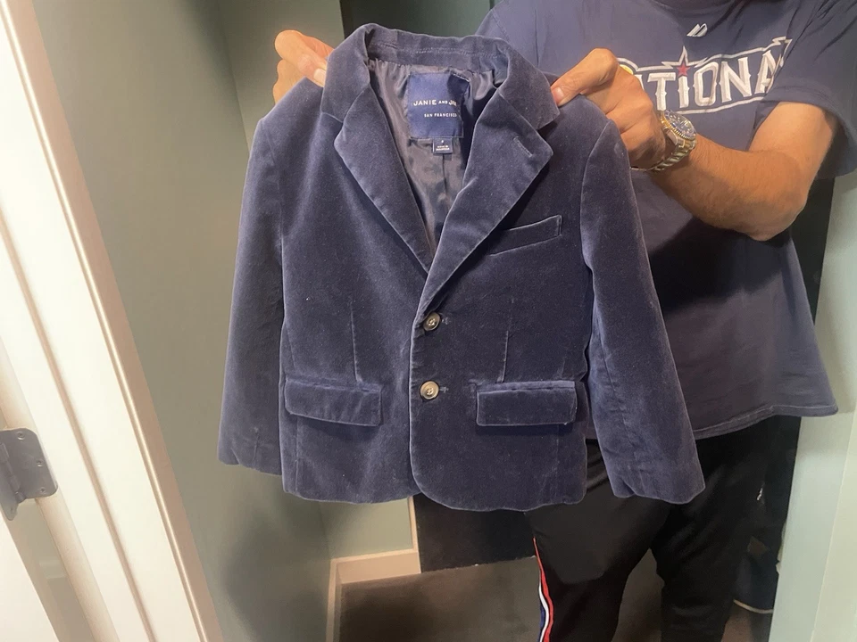 Blazer Janie And Jack Azul Marino 100% Algodón Terciopelo - Talla 4 Usado Una Vez Foto 1 de 4