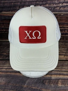 CHI OMEGA Red & White Foam Trucker Hat Adjustable CHI O Cap Greek Letters - Picture 1 of 7