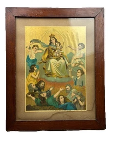 Antike Madonna von Carmen religiöse Lithographie Nr.118 gerahmt 16x11" 20. Jh. - Bild 1 von 14