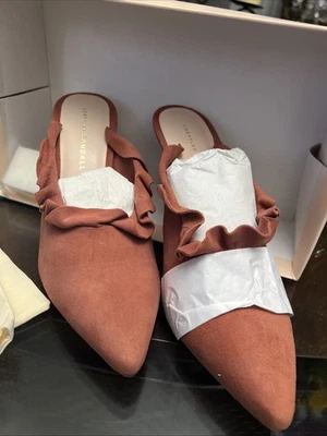 Loeffler Randall , Suede Ruffle Mule Slide Heels , Size 8 B dusty rose  Color - Image 1 of 4