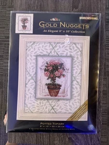 Vtg Rare Dimensions Gold Nuggets Potted Topiary Cross Stitch 2002 kit #35098 New - Picture 1 of 11