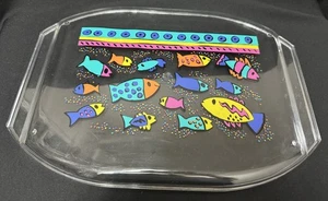 Lucite Tray Colorful Fish Design Handles Large - Picture 1 of 3