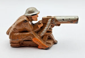Barclay Manoil Cast Metal Soldier Machine Gunner Seated. Cast Helmet.  B24 - Picture 1 of 5
